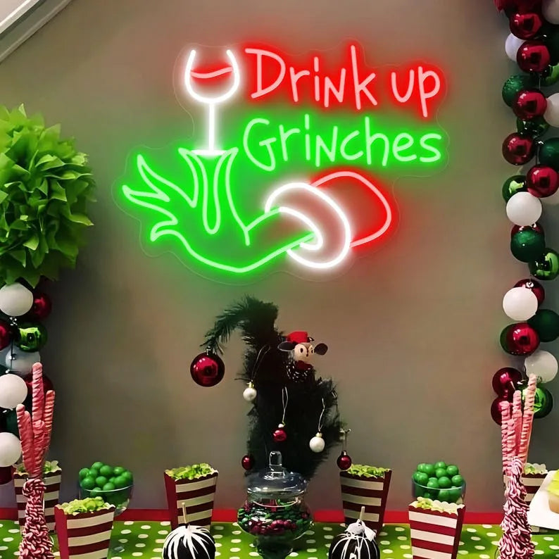 Drink Up Grinches Christmas Neon Sign by LEDNeons - Light plain wall