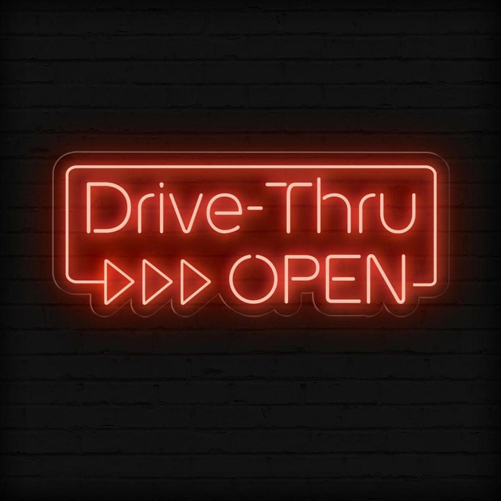 "Drive-Thru Open" Neon sign by LEDNeons - Bright neon sign signaling that drive-thru service is available.