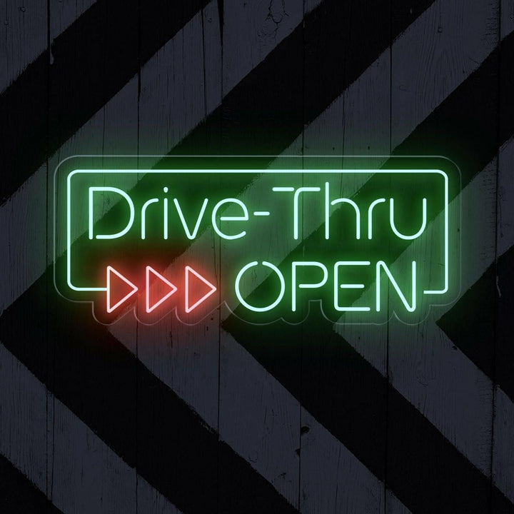 "Drive-Thru Open" Neon sign by LEDNeons - Bright neon sign signaling that drive-thru service is available.