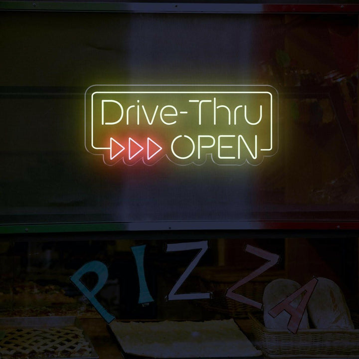 "Drive-Thru Open" Neon sign by LEDNeons - Bright neon sign signaling that drive-thru service is available.