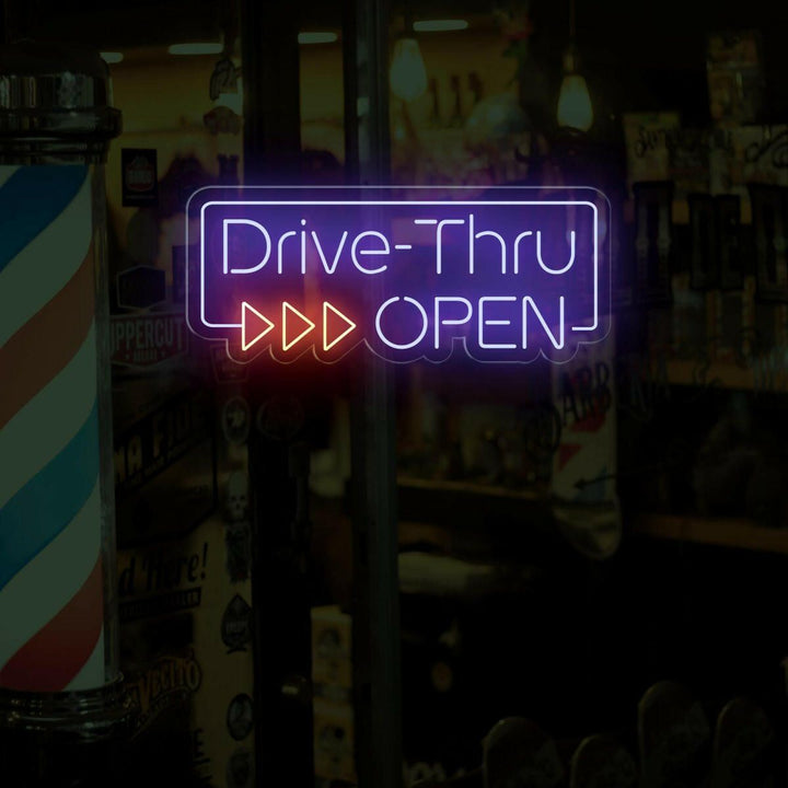 "Drive-Thru Open" Neon sign by LEDNeons - Bright neon sign signaling that drive-thru service is available.