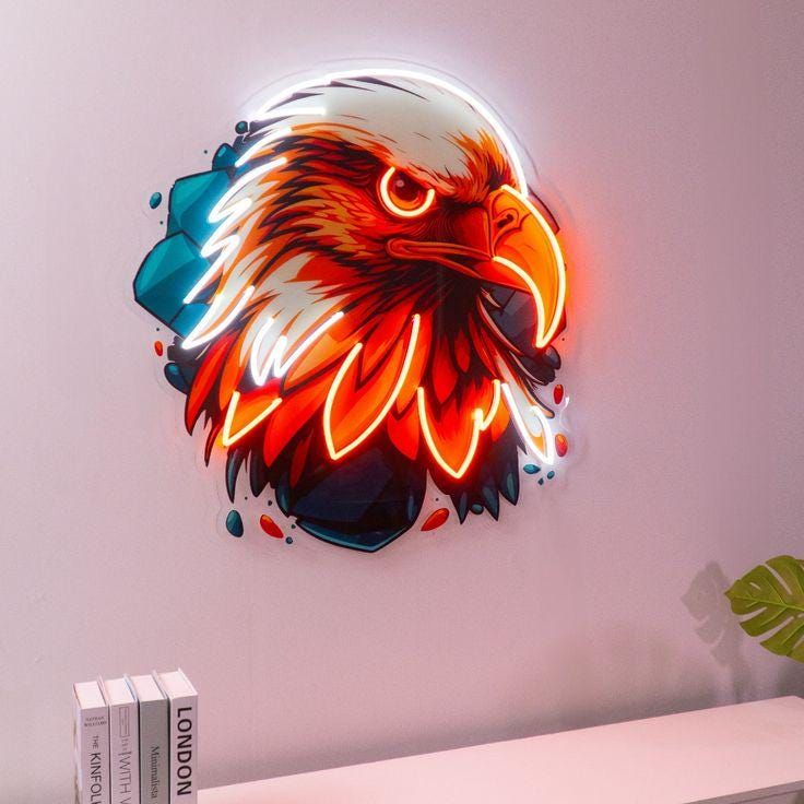 Eagle Head UV Art LED Neon Sign by LEDNeons — a striking neon artwork depicting a glowing eagle head