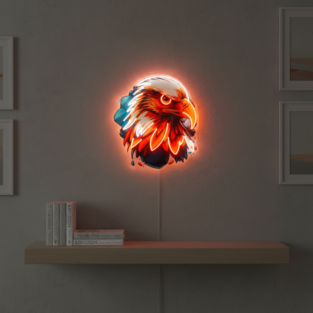 Eagle Head UV Art LED Neon Sign by LEDNeons — a striking neon artwork depicting a glowing eagle head