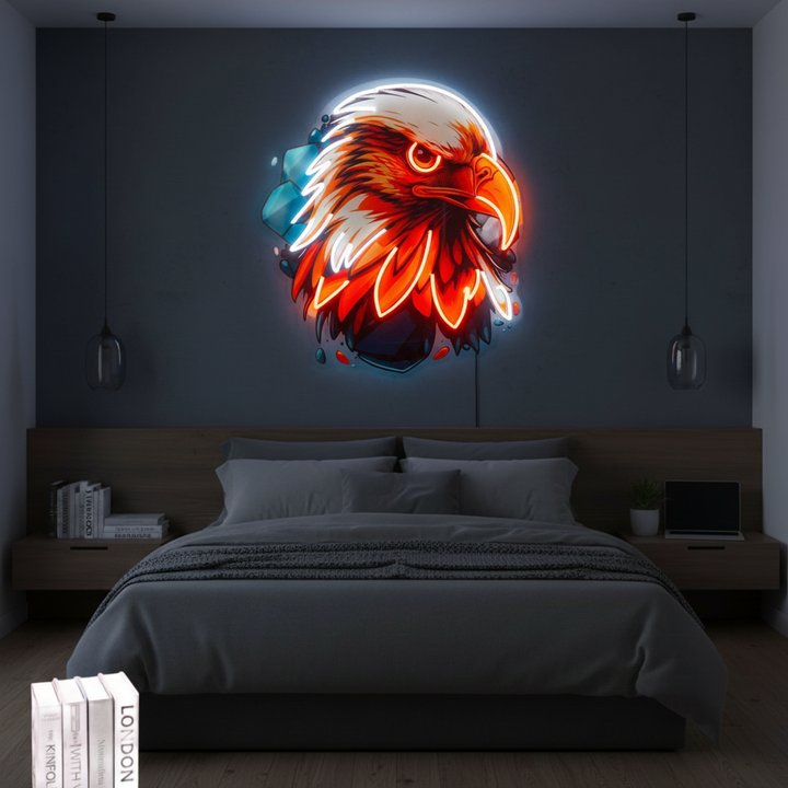 Eagle Head UV Art LED Neon Sign by LEDNeons — a striking neon artwork depicting a glowing eagle head