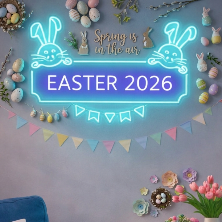 Easter 2026 neon sign glowing on wall for spring holiday decor by LEDNeons