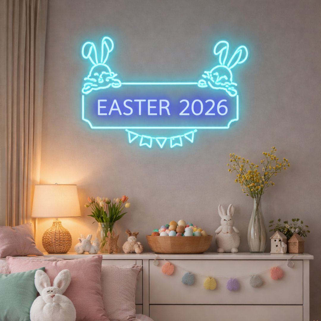 Easter 2026 neon sign glowing on wall for spring holiday decor by LEDNeons