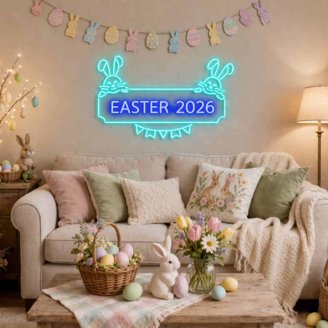 Easter 2026 neon sign glowing on wall for spring holiday decor by LEDNeons