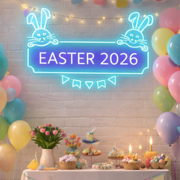 Easter 2026 neon sign glowing on wall for spring holiday decor by LEDNeons