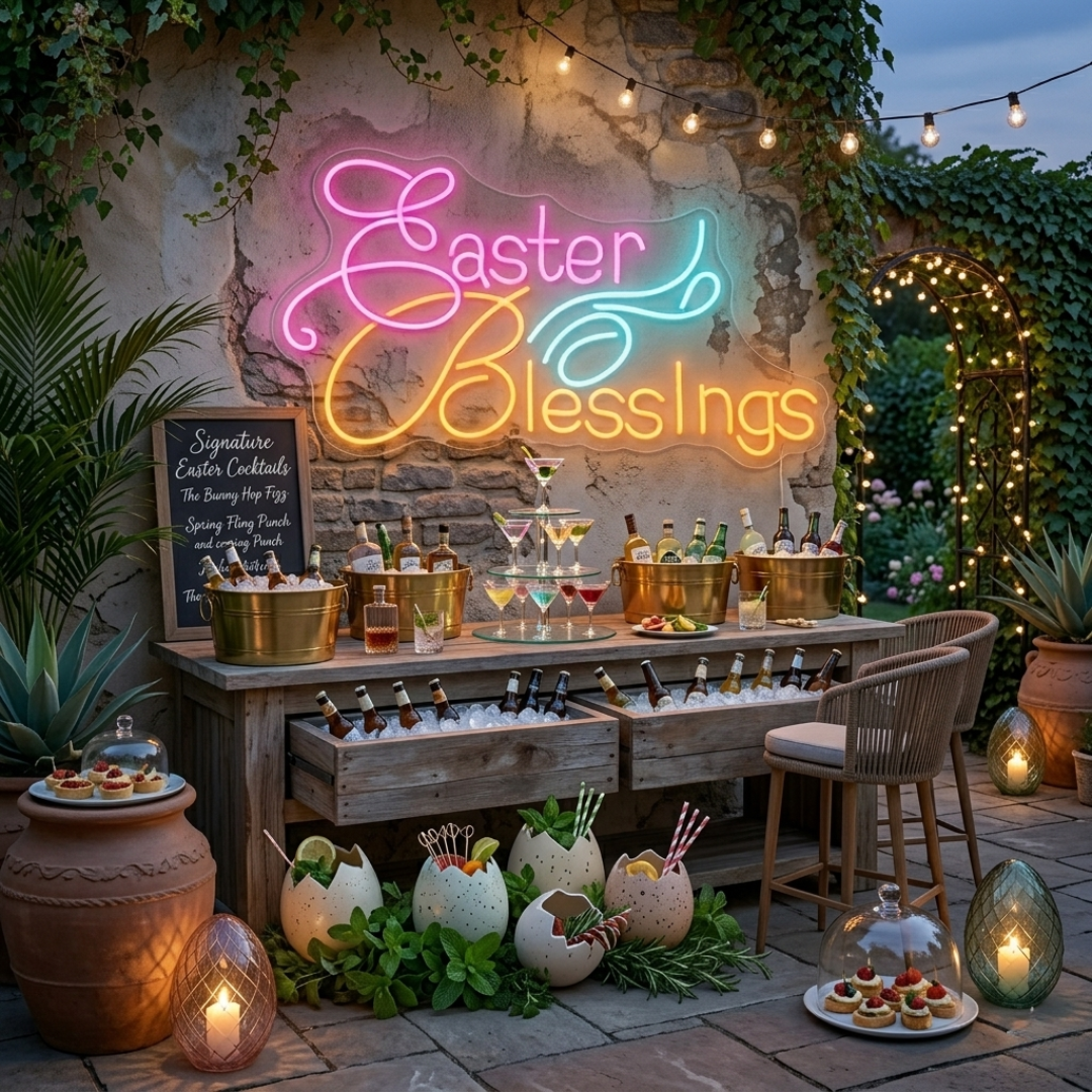 Easter Blessings neon sign glowing on wall for festive home decor by LEDNeons