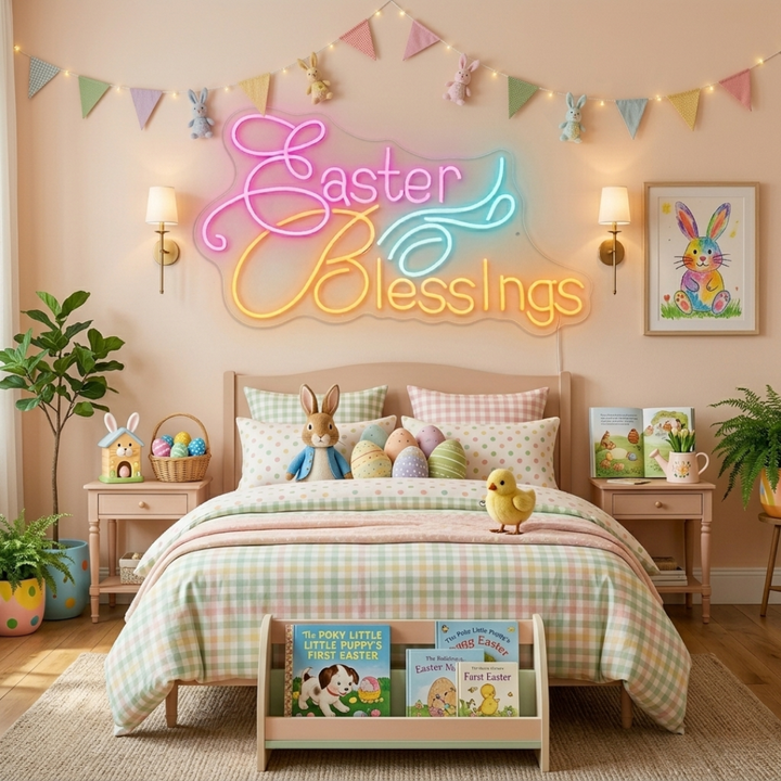 Easter Blessings neon sign glowing on wall for festive home decor by LEDNeons