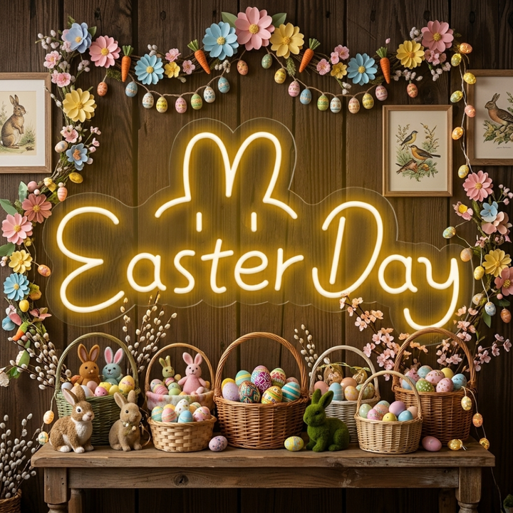 Easter Day neon sign glowing on wall for festive décor by LEDNeons