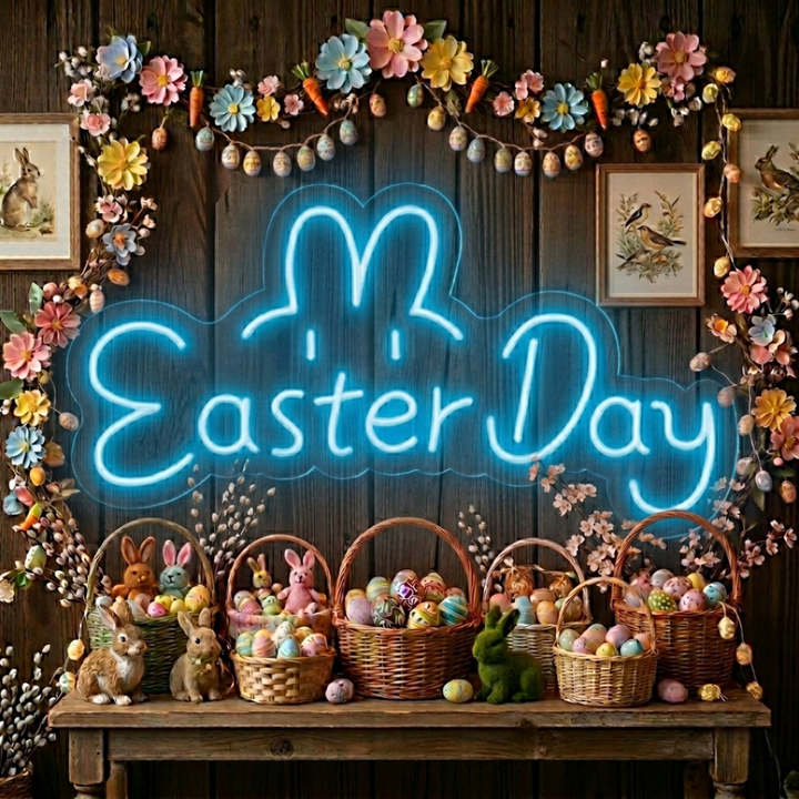 Easter Day neon sign glowing on wall for festive décor by LEDNeons