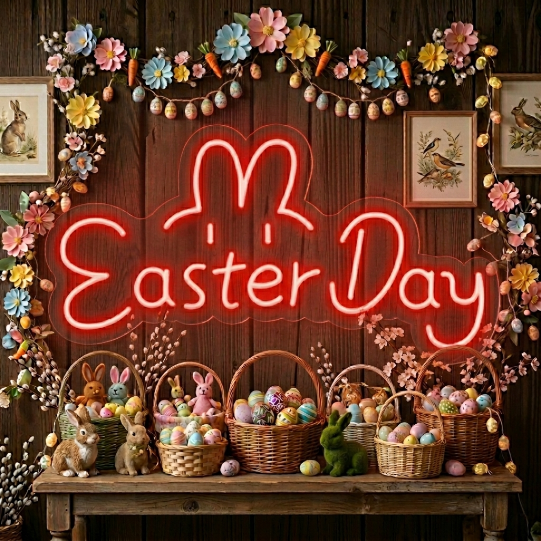 Easter Day neon sign glowing on wall for festive décor by LEDNeons