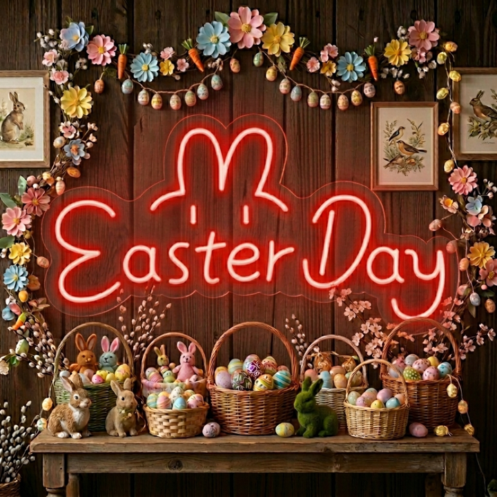 Easter Day neon sign glowing on wall for festive décor by LEDNeons