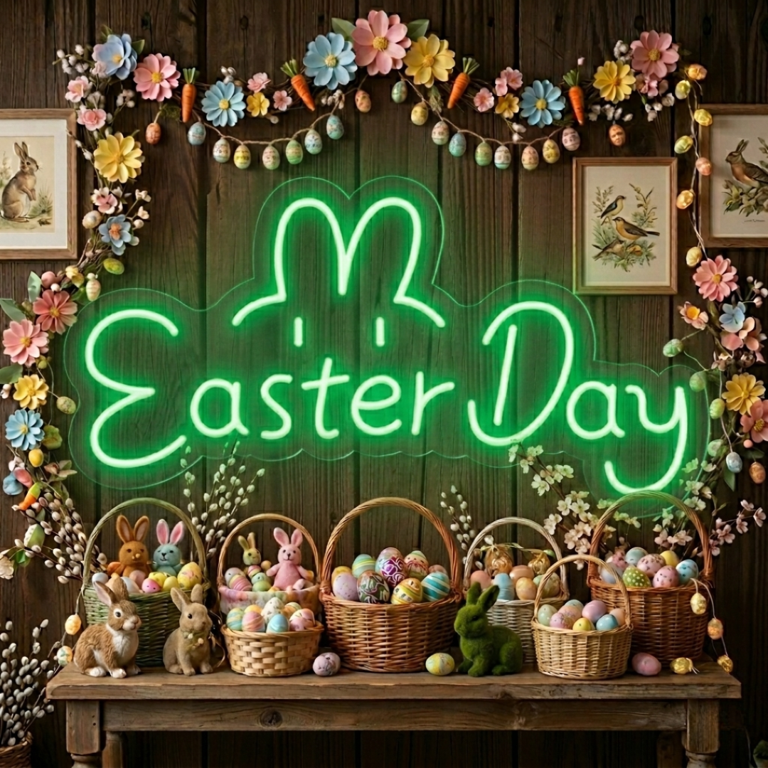 Easter Day neon sign glowing on wall for festive décor by LEDNeons