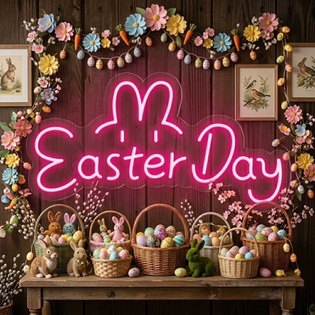 Easter Day neon sign glowing on wall for festive décor by LEDNeons