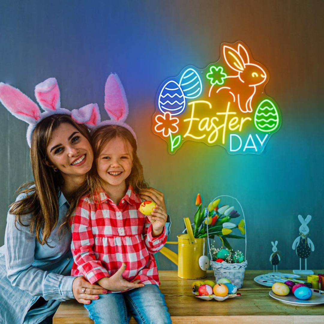 Easter Day neon sign glowing on wall for festive décor by LEDNeons