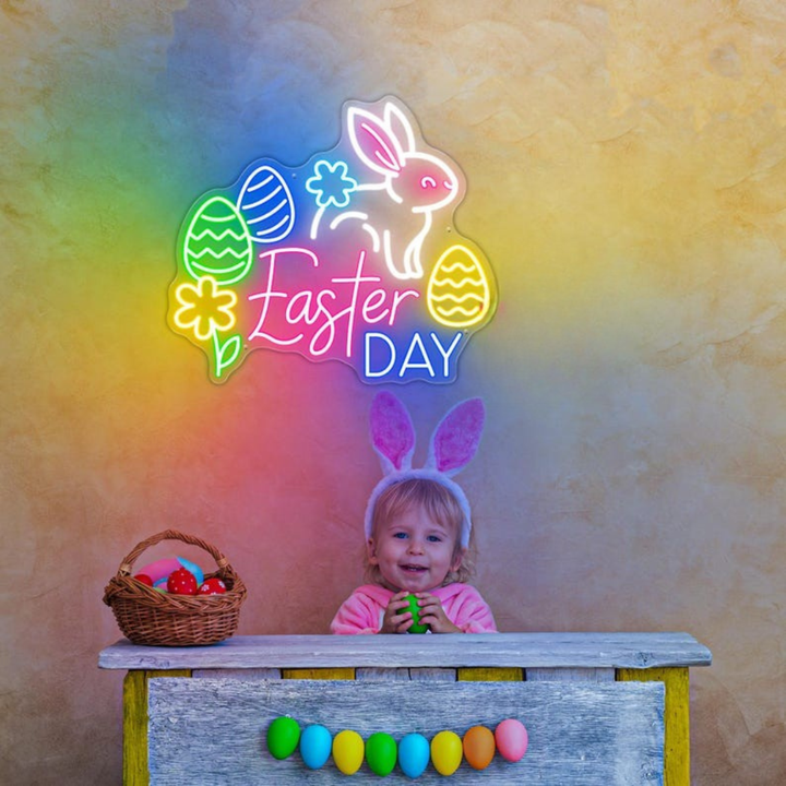 Easter Day neon sign glowing on wall for festive décor by LEDNeons
