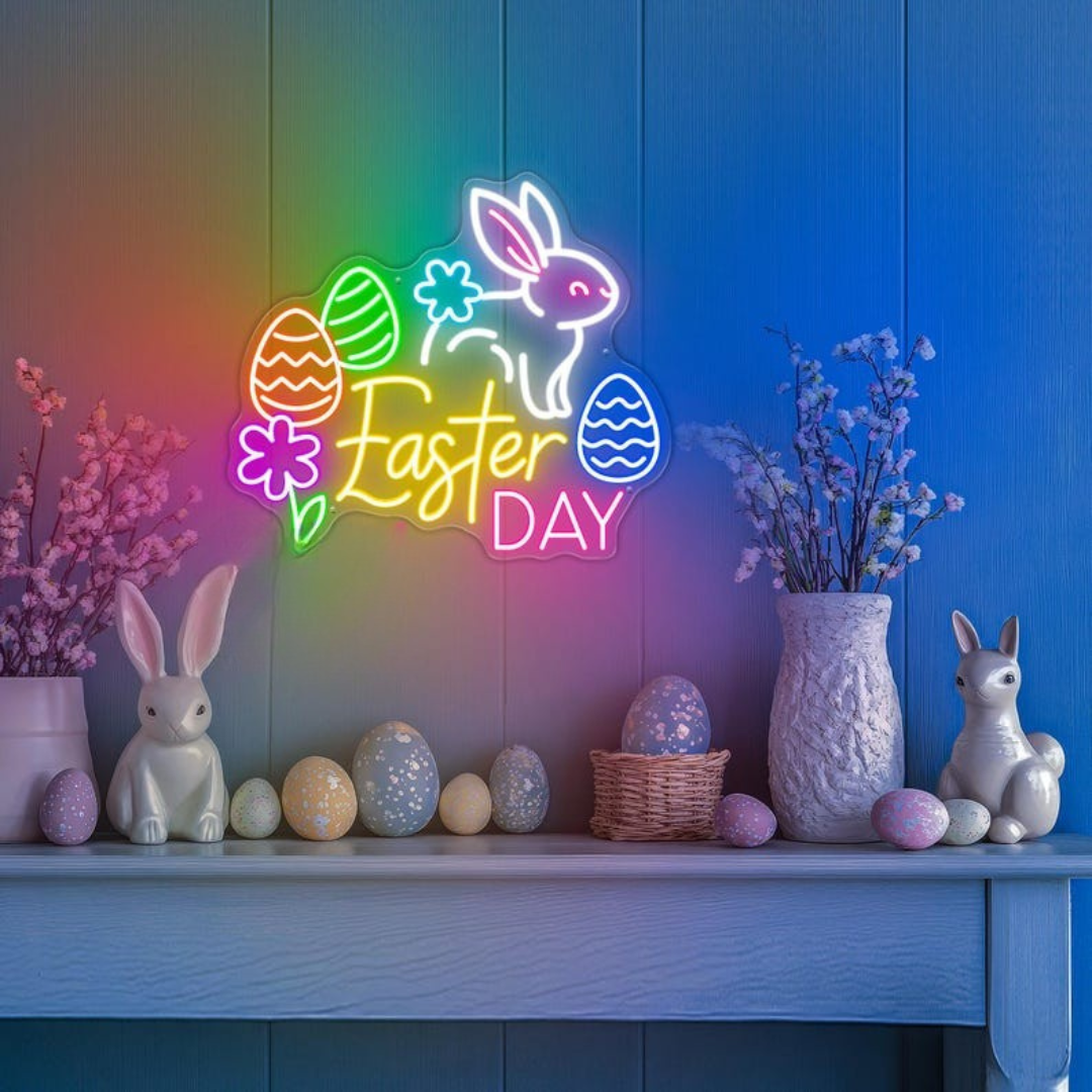 Easter Day neon sign glowing on wall for festive décor by LEDNeons