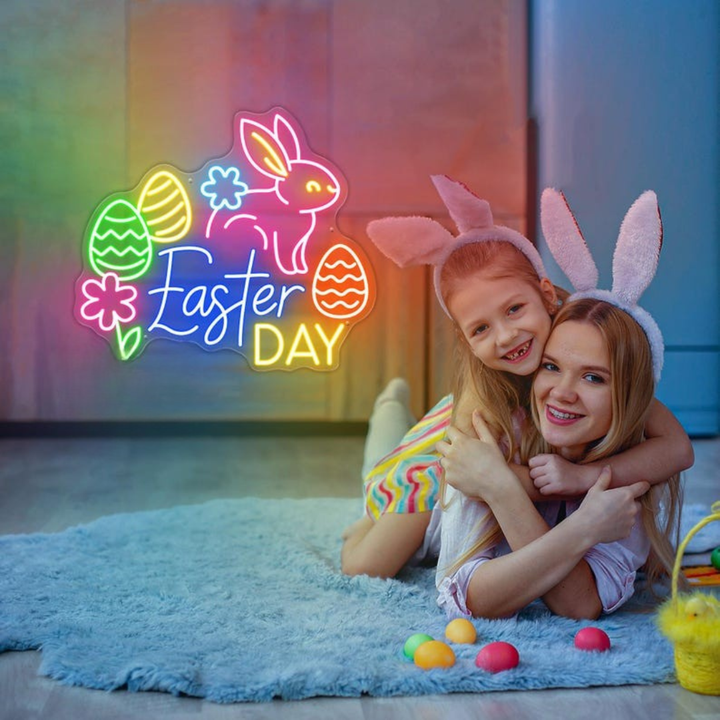 Easter Day neon sign glowing on wall for festive décor by LEDNeons