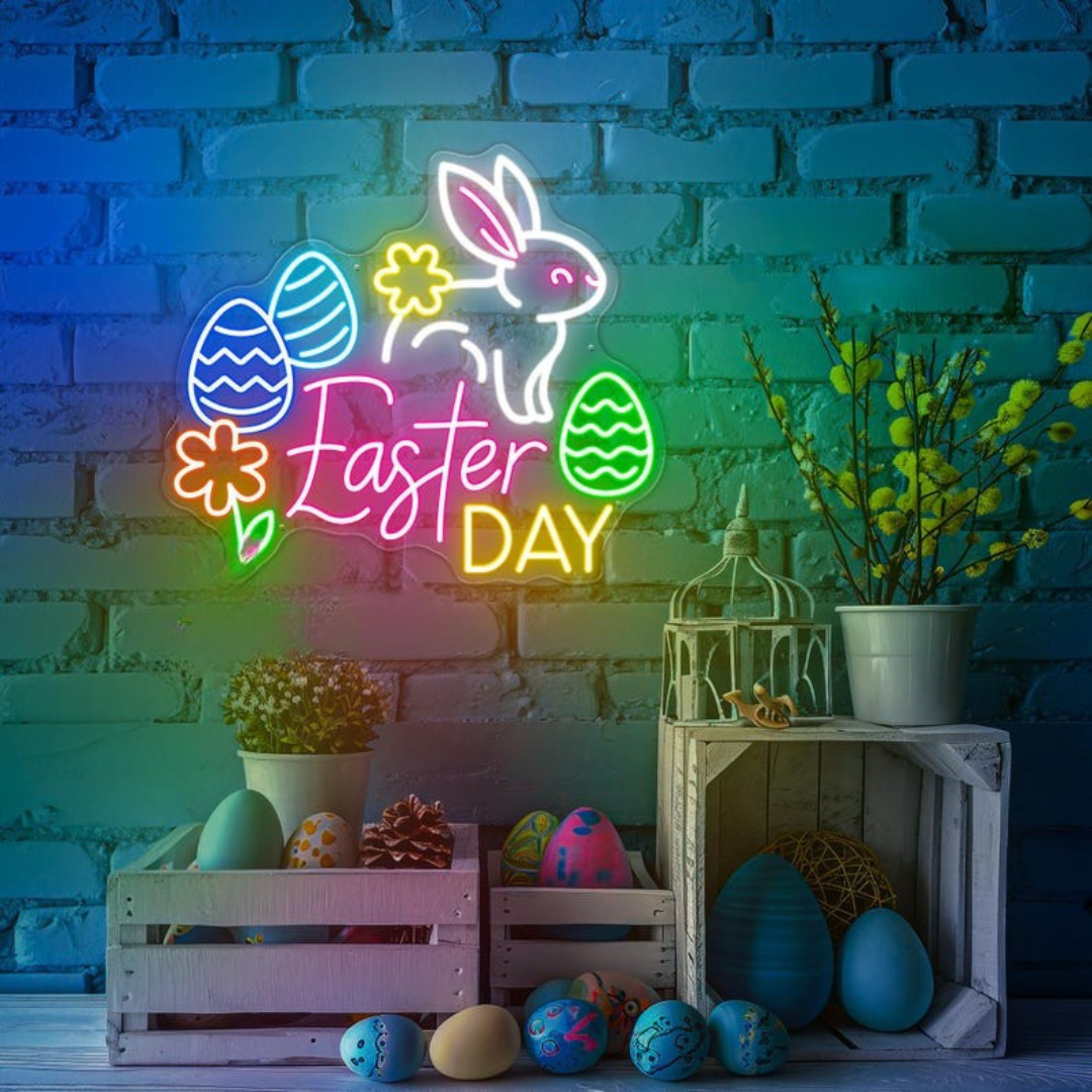 Easter Day neon sign glowing on wall for festive décor by LEDNeons
