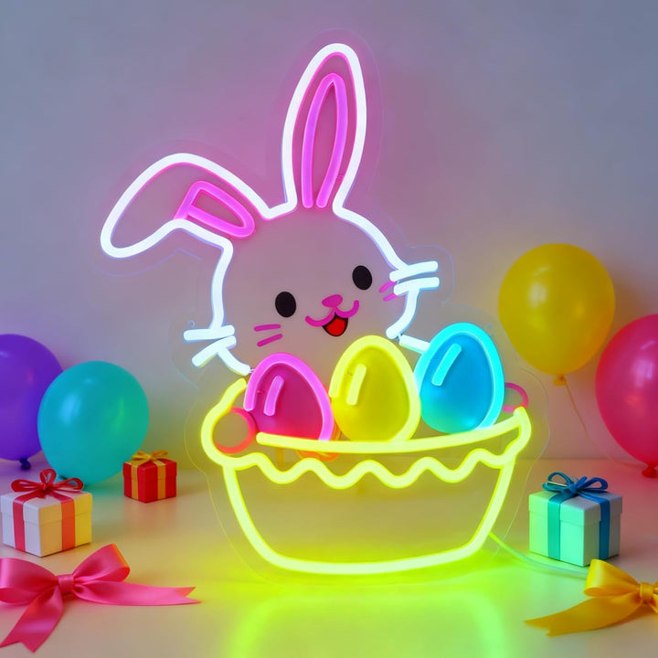 Easter Egg Basket neon sign glowing on wall for festive decor by LEDNeons