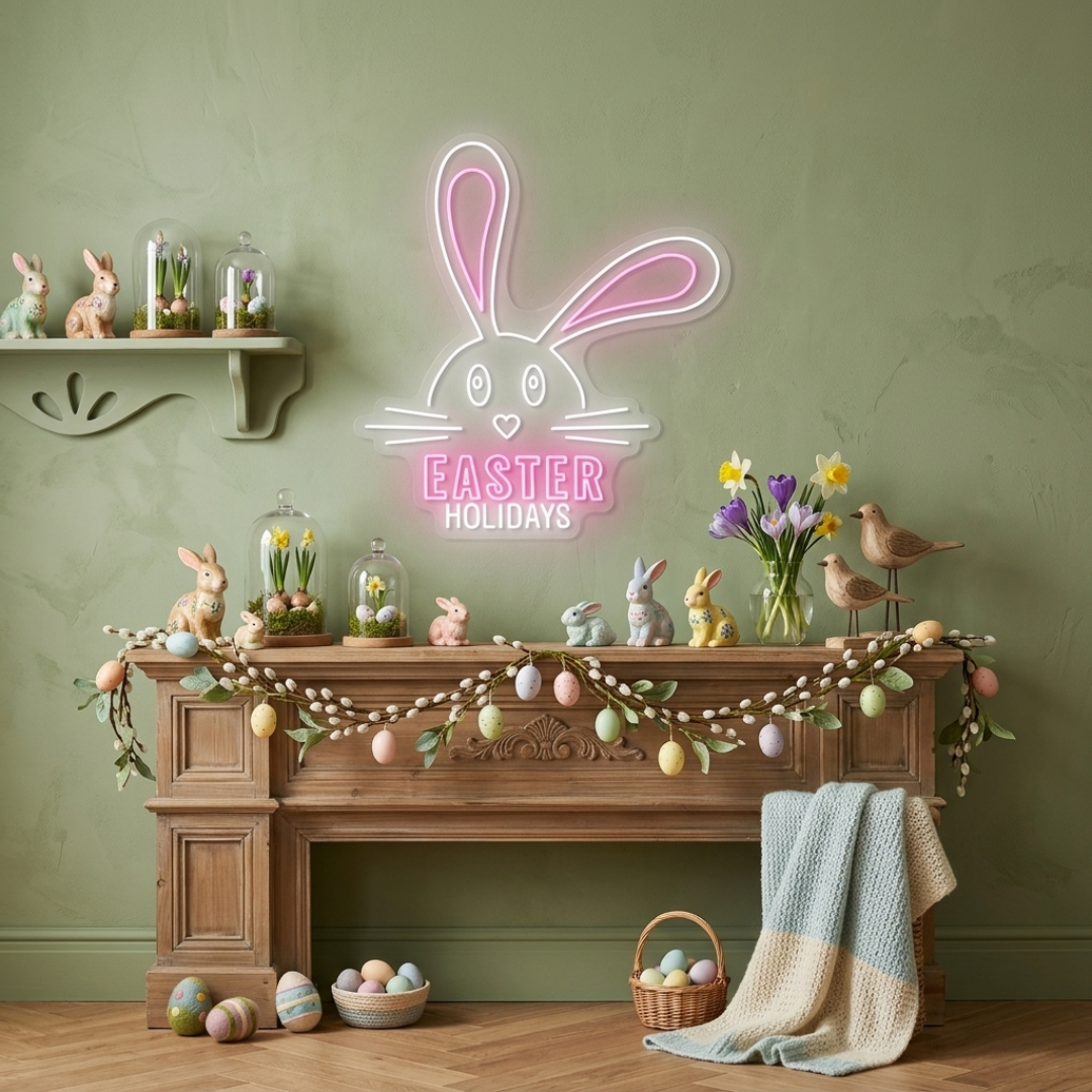 Easter Holidays neon sign glowing on wall for festive décor by LEDNeons