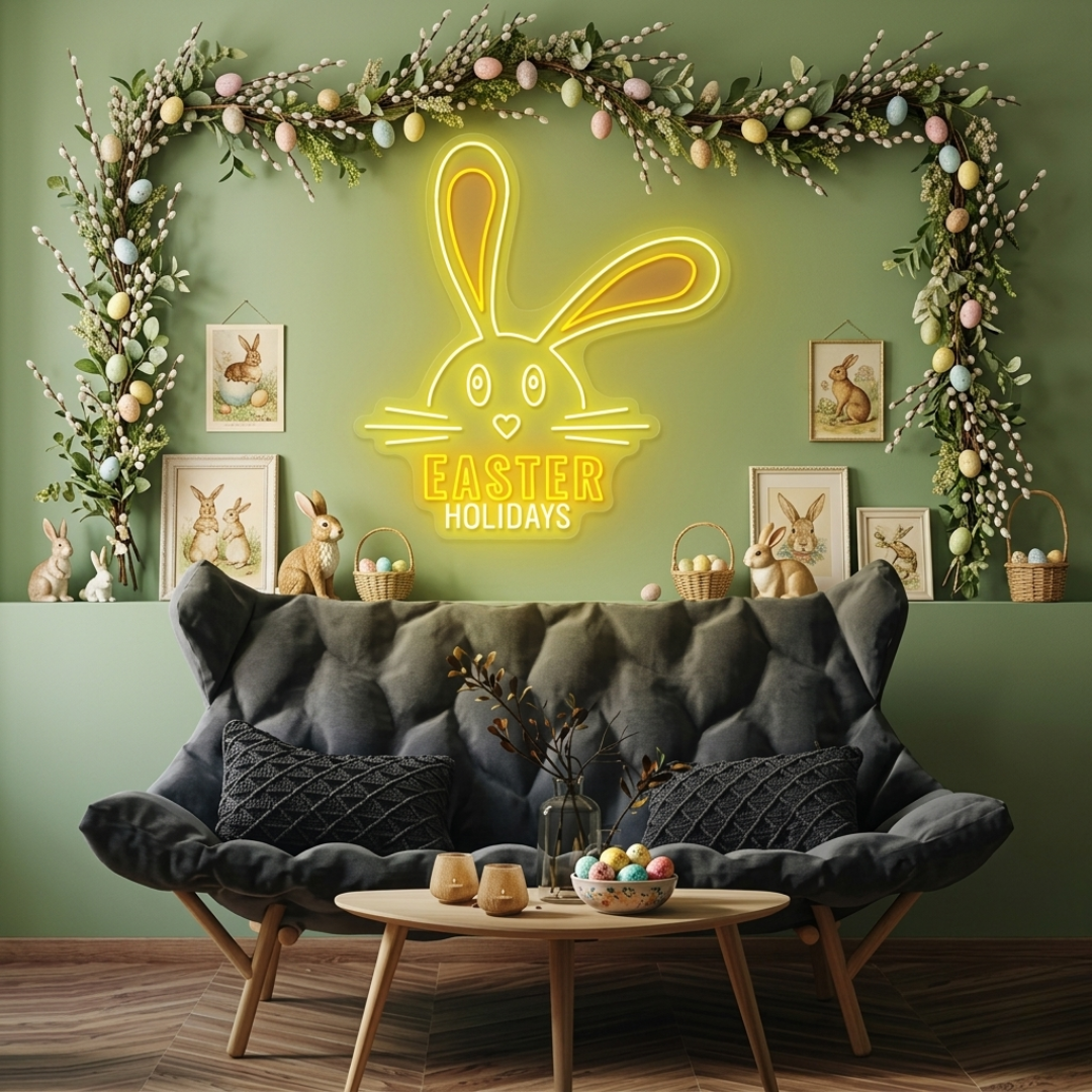 Easter Holidays neon sign glowing on wall for festive décor by LEDNeons