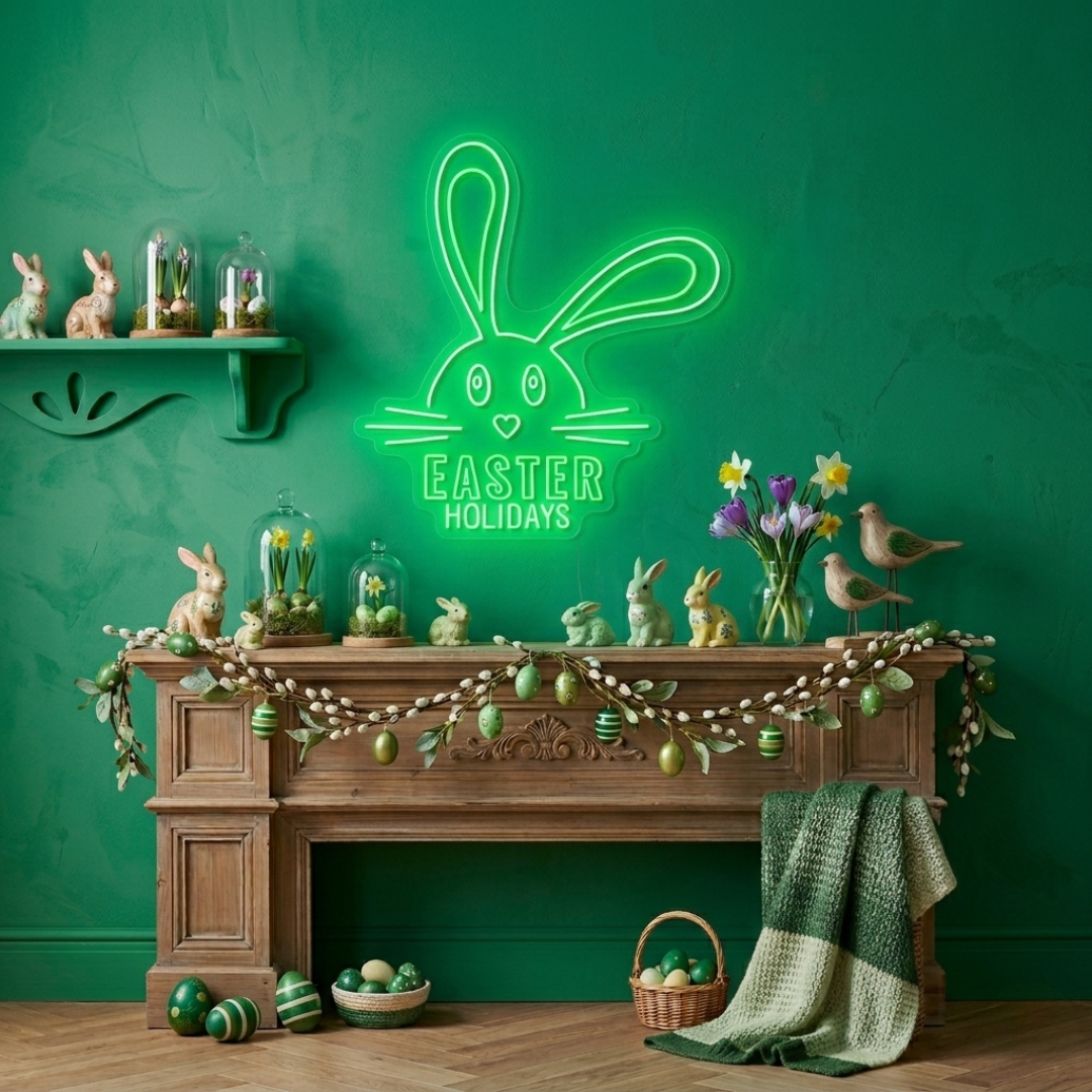 Easter Holidays neon sign glowing on wall for festive décor by LEDNeons