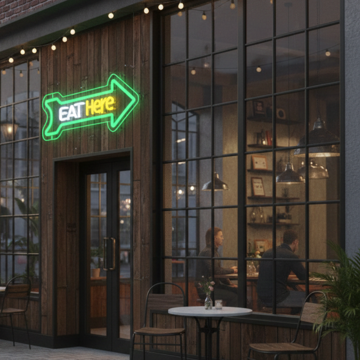 Eat Here LED Neon Sign by LEDNeons - Modern LED Neon Sign for cafés, diners, and casual eateries.