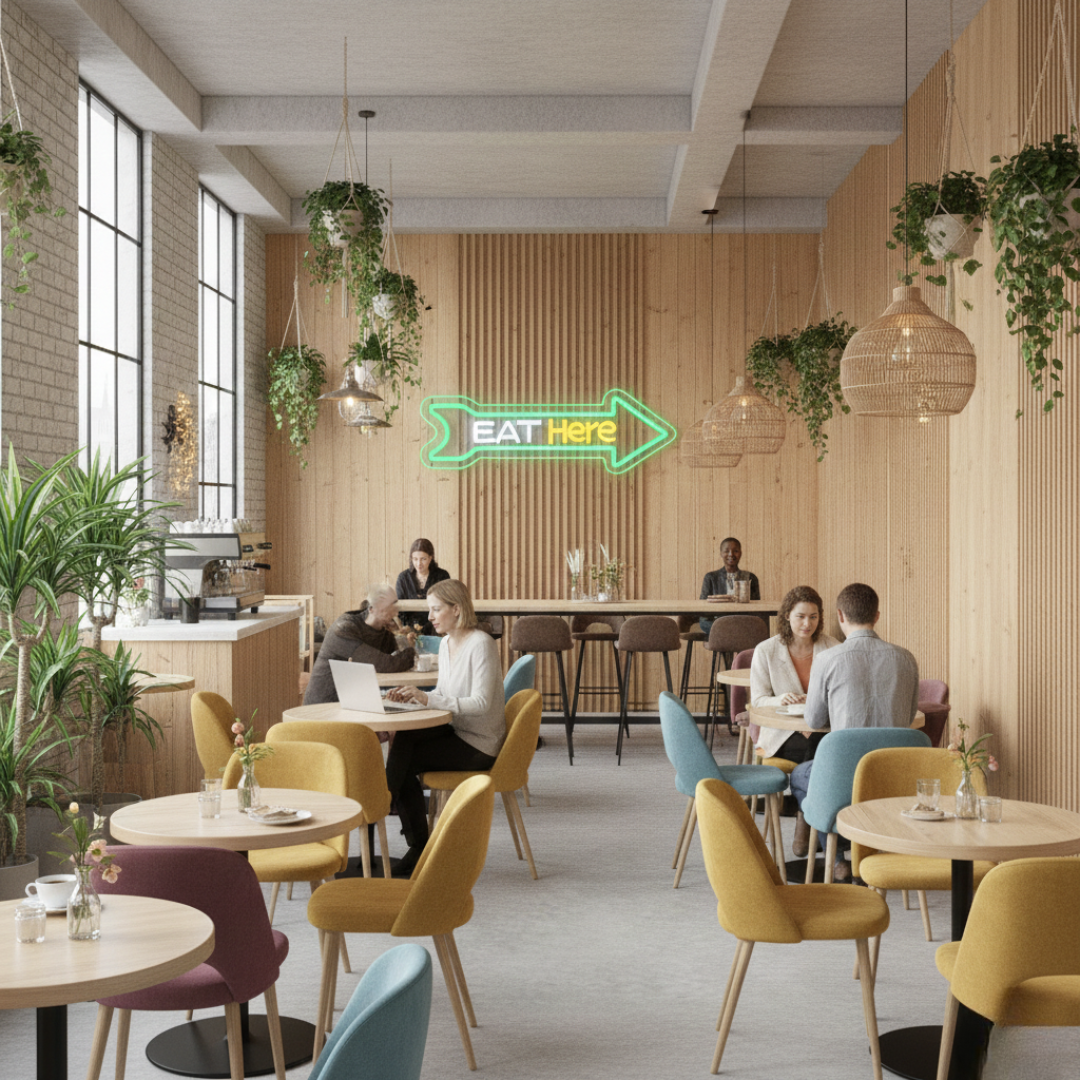 Eat Here LED Neon Sign by LEDNeons - Modern LED Neon Sign for cafés, diners, and casual eateries.