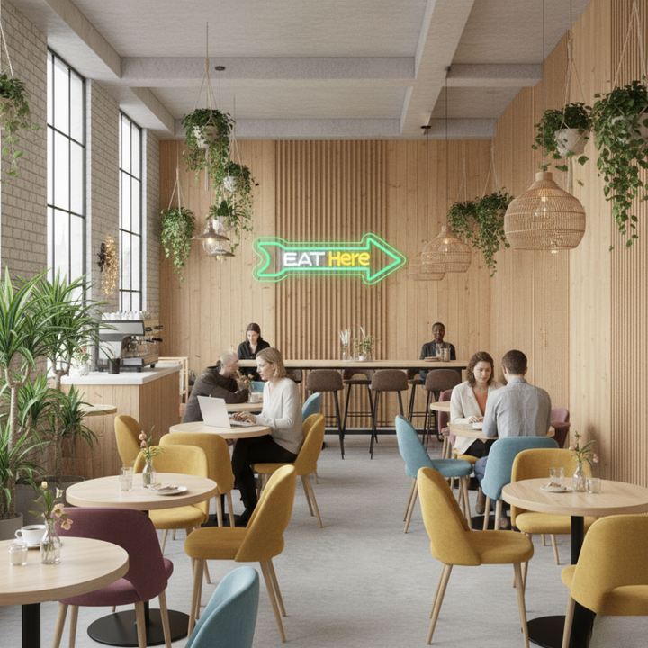 Eat Here LED Neon Sign by LEDNeons - Modern LED Neon Sign for cafés, diners, and casual eateries.