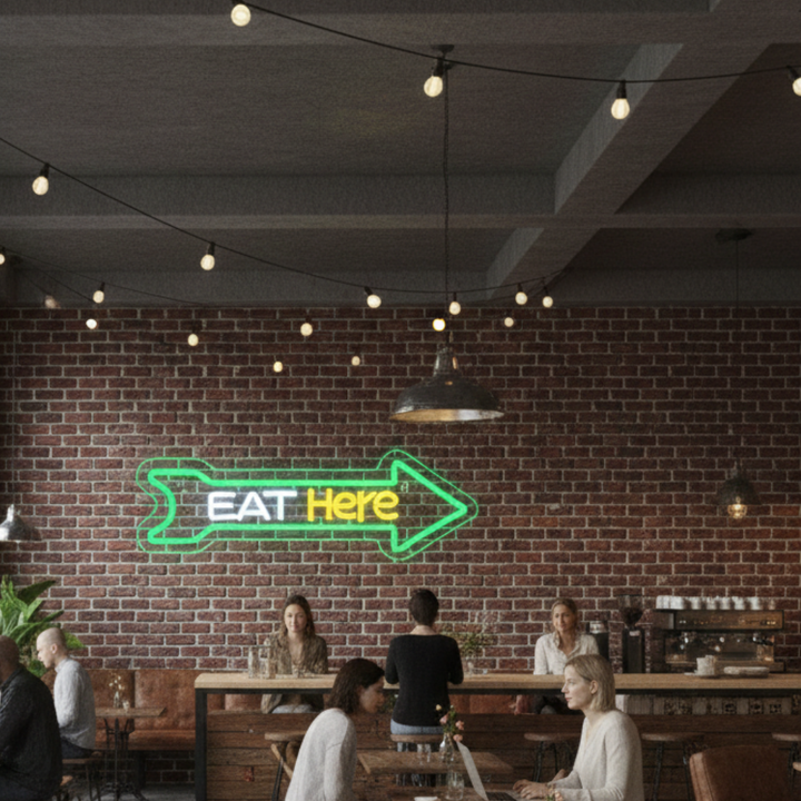 Eat Here LED Neon Sign by LEDNeons - Modern LED Neon Sign for cafés, diners, and casual eateries.