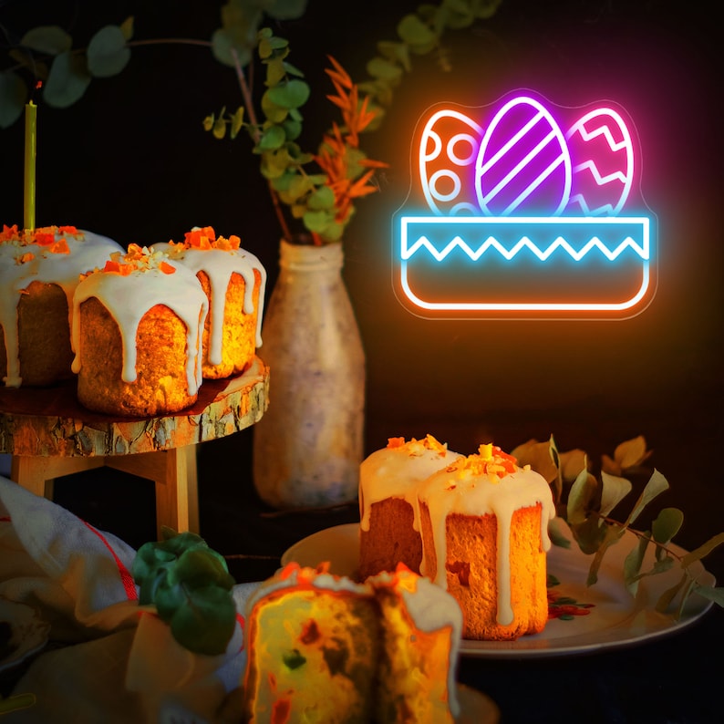 Egg Basket neon sign glowing on wall for Easter décor by LEDNeons