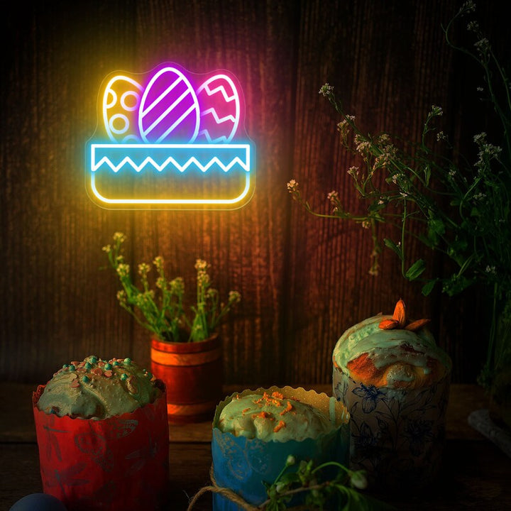 Egg Basket neon sign glowing on wall for Easter décor by LEDNeons