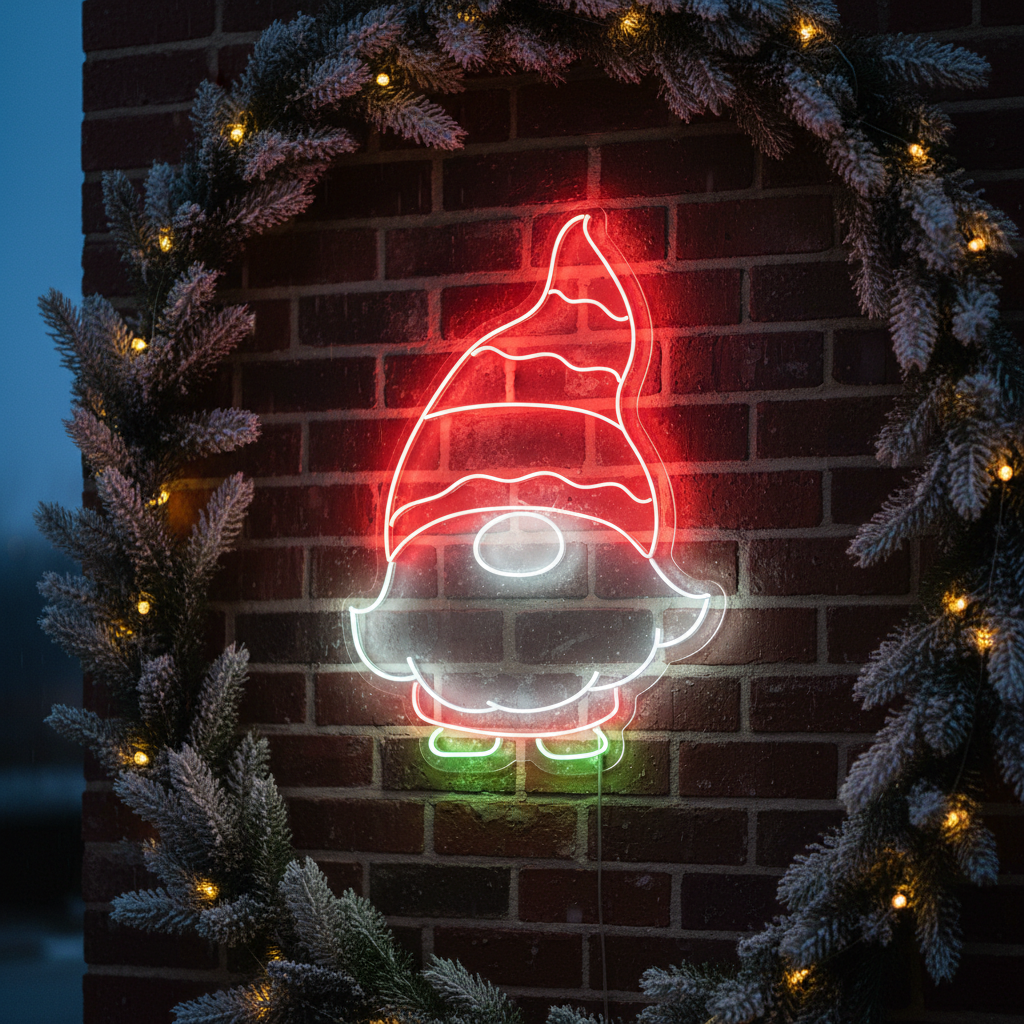 Elf Santa Christmas Neon Sign by LEDNeons  - glowing in bright neon colors for a cheerful Christmas decoration.