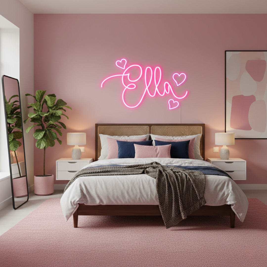 "Ella" Name LED Neon sign by LEDNeons -  glowing softly on a wall, adding a personalized and stylish decorative touch.