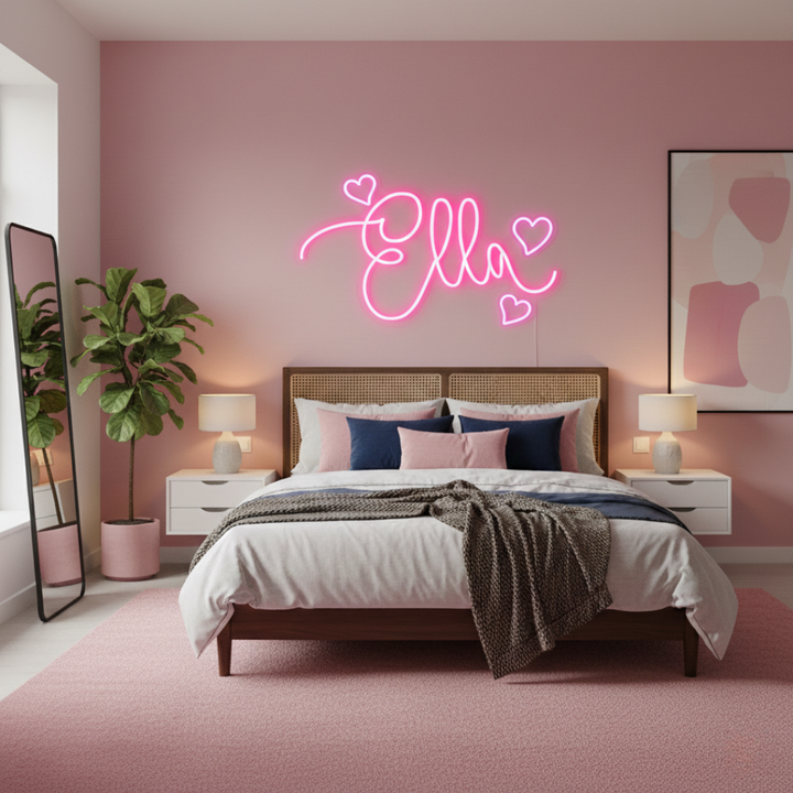 "Ella" Name LED Neon sign by LEDNeons -  glowing softly on a wall, adding a personalized and stylish decorative touch.
