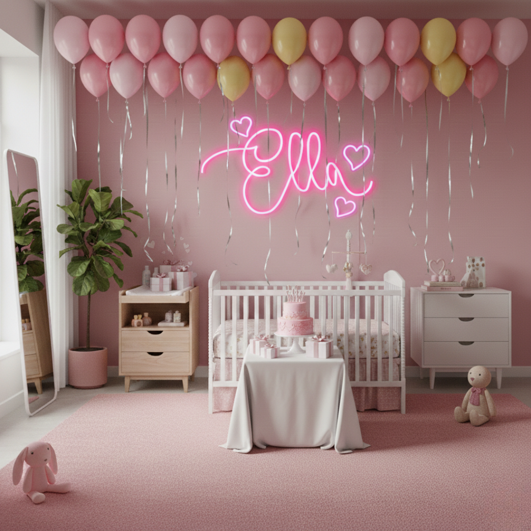 "Ella" Name LED Neon sign by LEDNeons -  glowing softly on a wall, adding a personalized and stylish decorative touch.