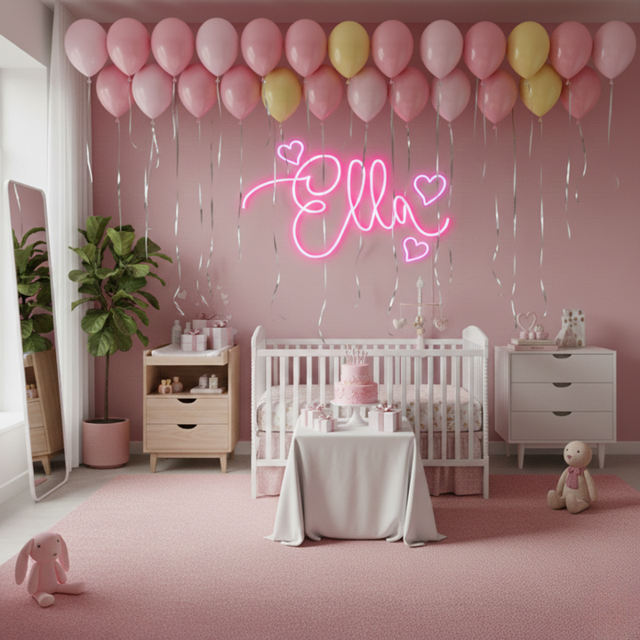 "Ella" Name LED Neon sign by LEDNeons -  glowing softly on a wall, adding a personalized and stylish decorative touch.