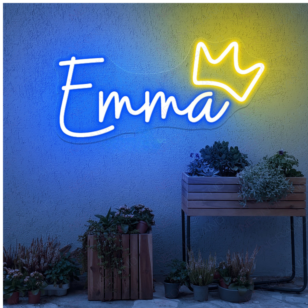 Emma Name Neon sign by LEDNeons  -  lit up on a wall, offering a personalized and stylish decorative accent.