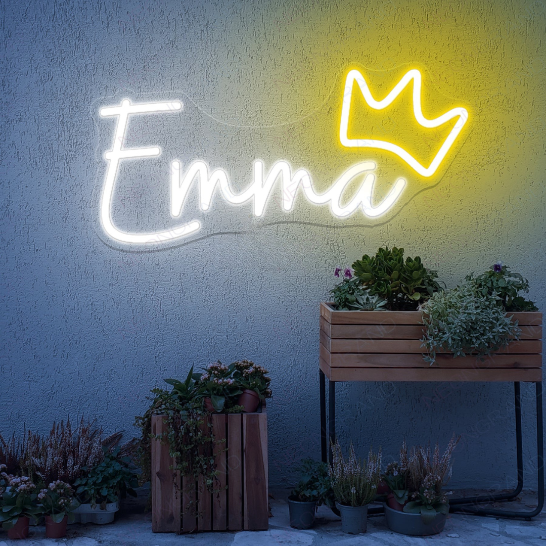 Emma Name Neon sign by LEDNeons  -  lit up on a wall, offering a personalized and stylish decorative accent.