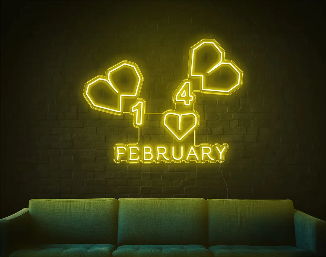 February Valentine's Day LED Neon Sign by LEDNeons - Yellow