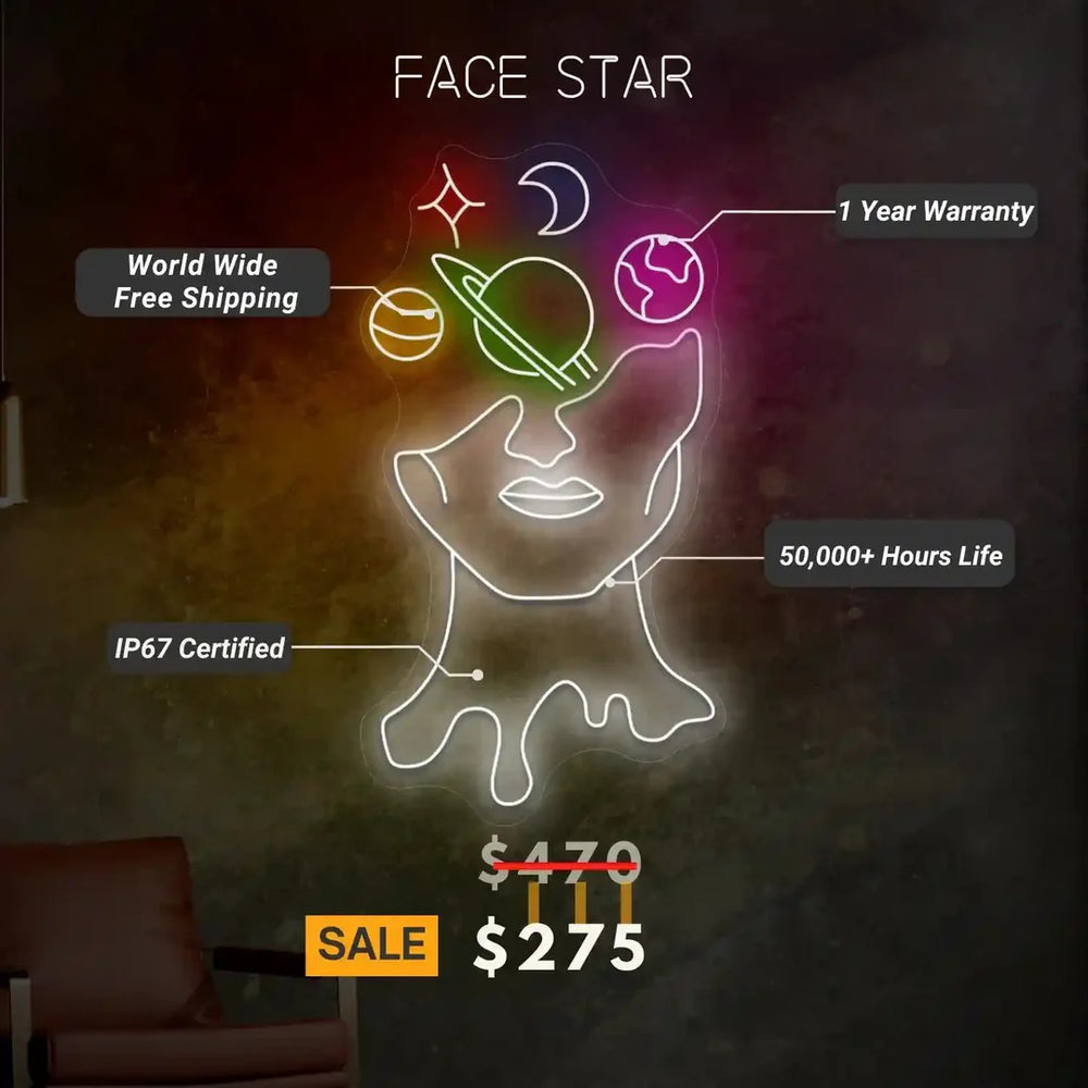 Face Star" Neon artwork Benefits by LedNeons.com
