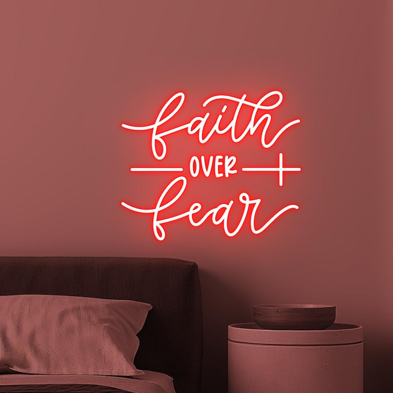 Faith Over Fear Inspirational LED Neon Sign by LEDNeons – motivational wall light for home, prayer room, or office décor