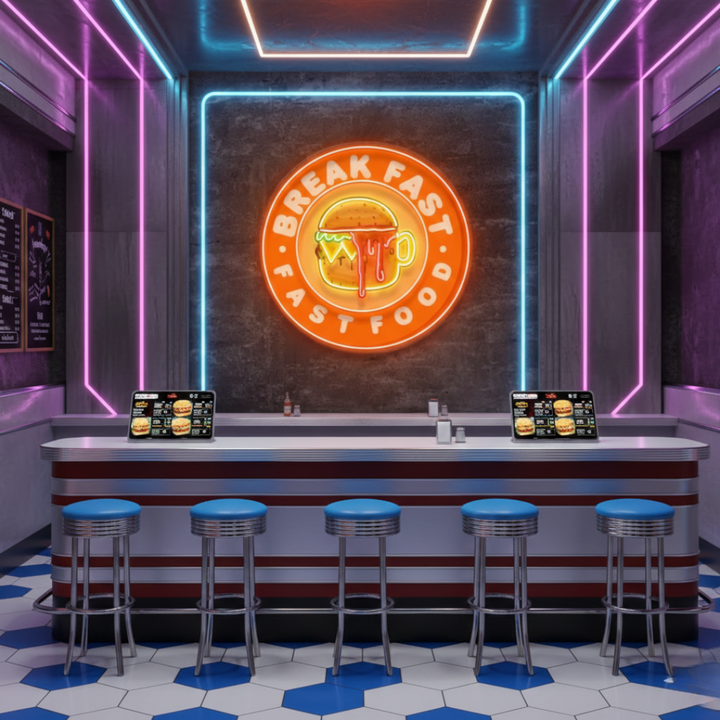 Fast Food Hamburger And Coffee UV Art LED Neon Sign in orange colour by LEDNeons 