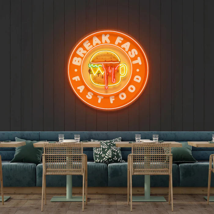 Fast Food Hamburger And Coffee UV Art LED Neon Sign in orange colour by LEDNeons - great for cafés, kitchens, and modern interiors.
