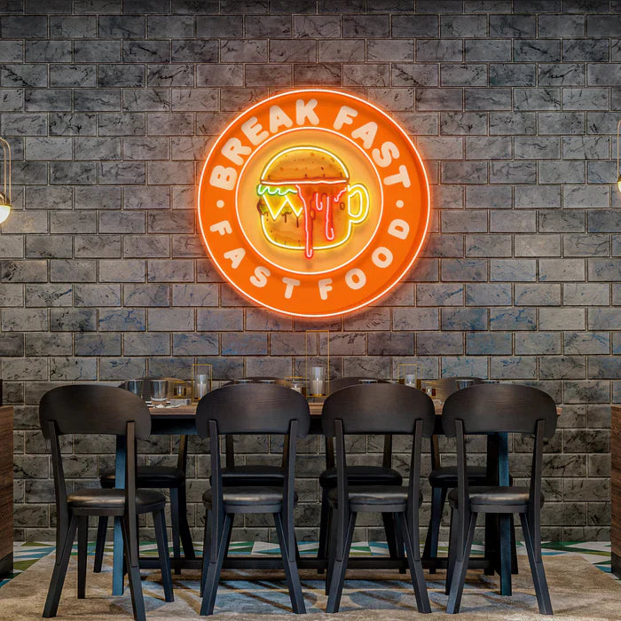 Fast Food Hamburger And Coffee UV Art LED Neon Sign in orange colour by LEDNeons - great for cafés, kitchens, and modern interiors.