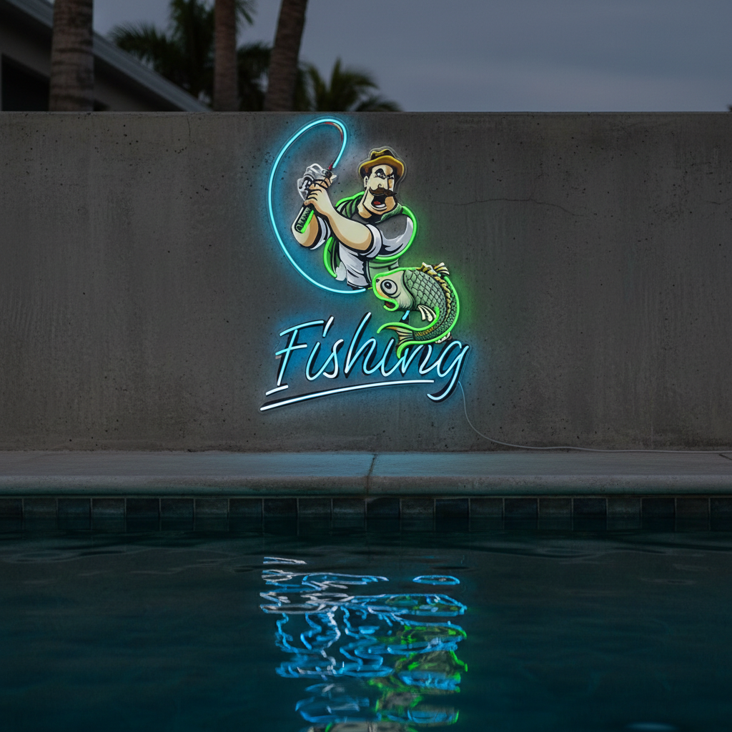 Ferocious Fisherman UV Art LED Neon Sign in green and blue color by LEDneons 