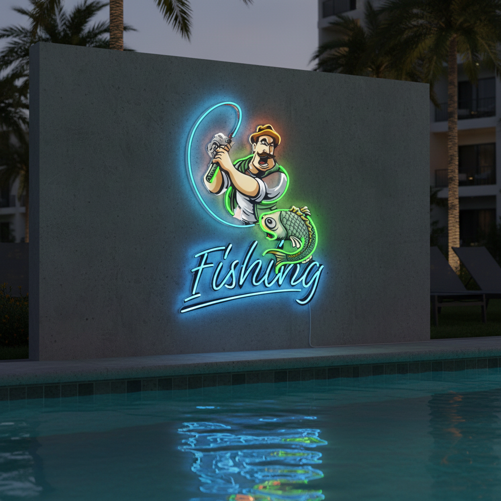 Ferocious Fisherman UV Art LED Neon Sign in green and blue color by LEDneons 